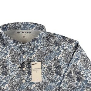 Matte Grey Polo Shirt Mens Large Blue White Pattern Pacific Life Performance NWT
